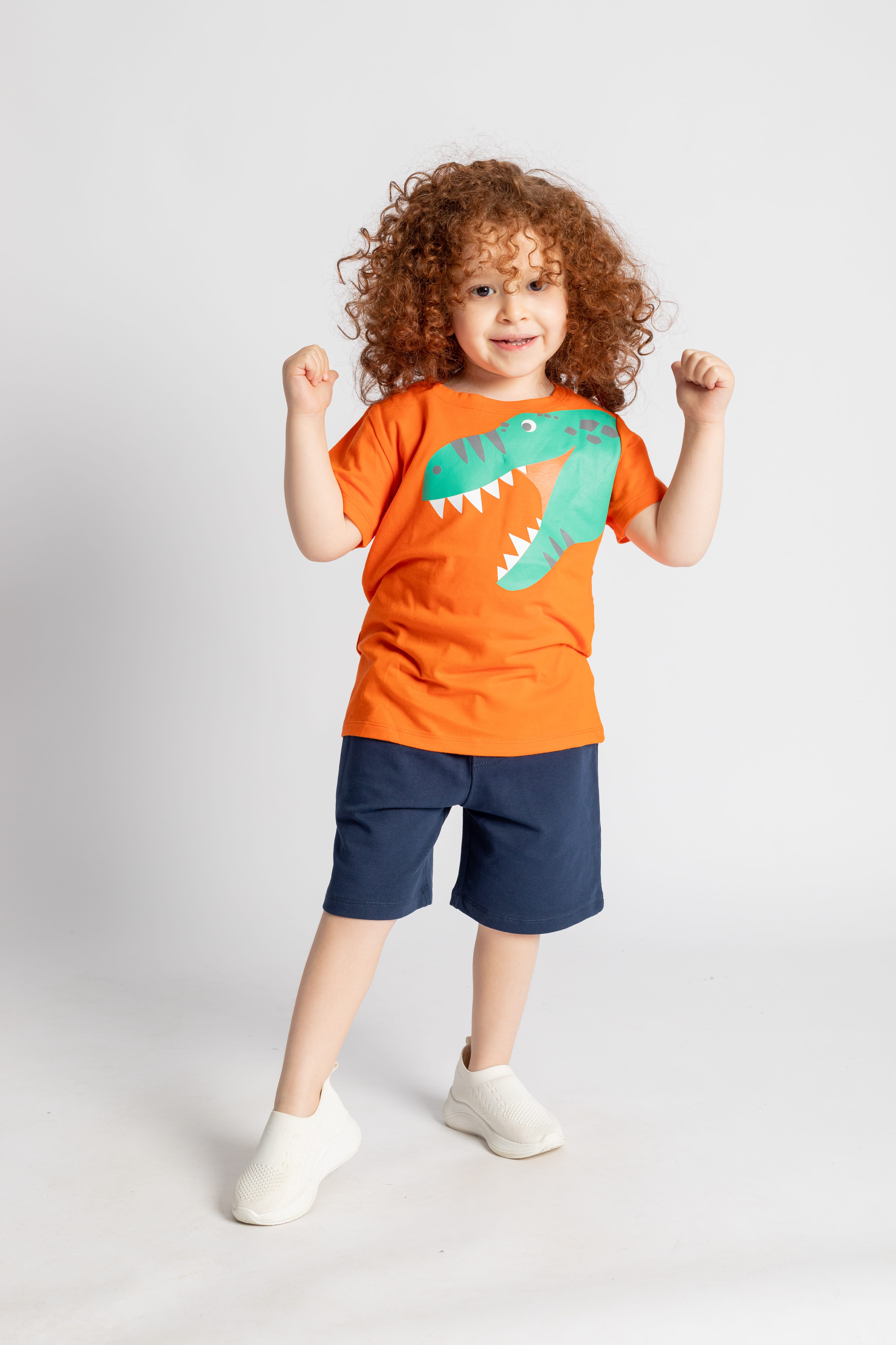 MA Kids Dino Printed Cotton Pajama For Boys Orange 2 Pieces  , Target Gender: Boys, Color Family: Orange, Material: Cotton, Target Age: 2 - 3 Years, 2 image