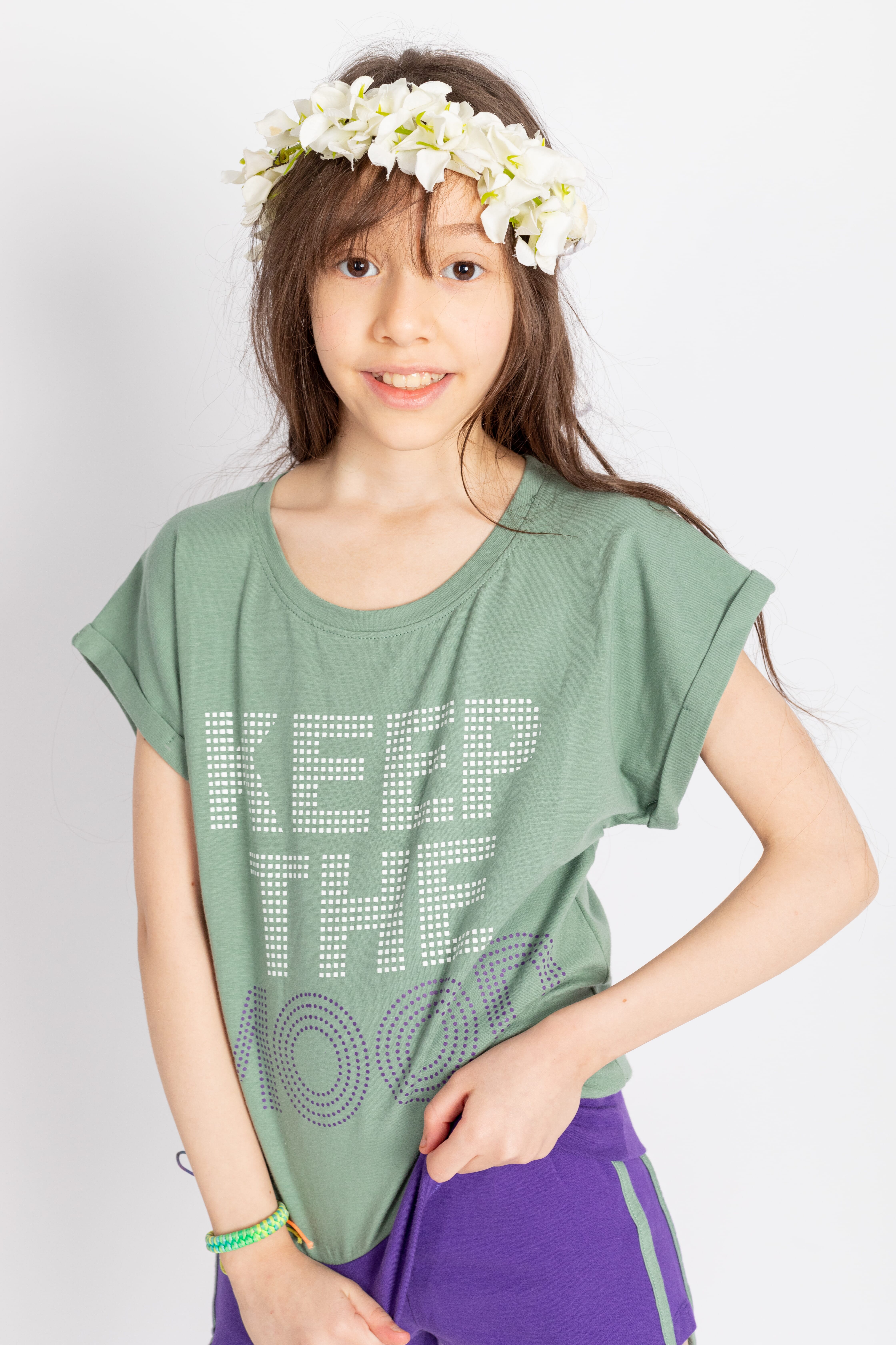 MA Kids Keep The Mood Printed Cotton Pajama For Girls Bestag 2 Pieces  , Target Gender: Girls, Color Family: Green, Material: Cotton, Target Age: 10 - 11 Years, 3 image