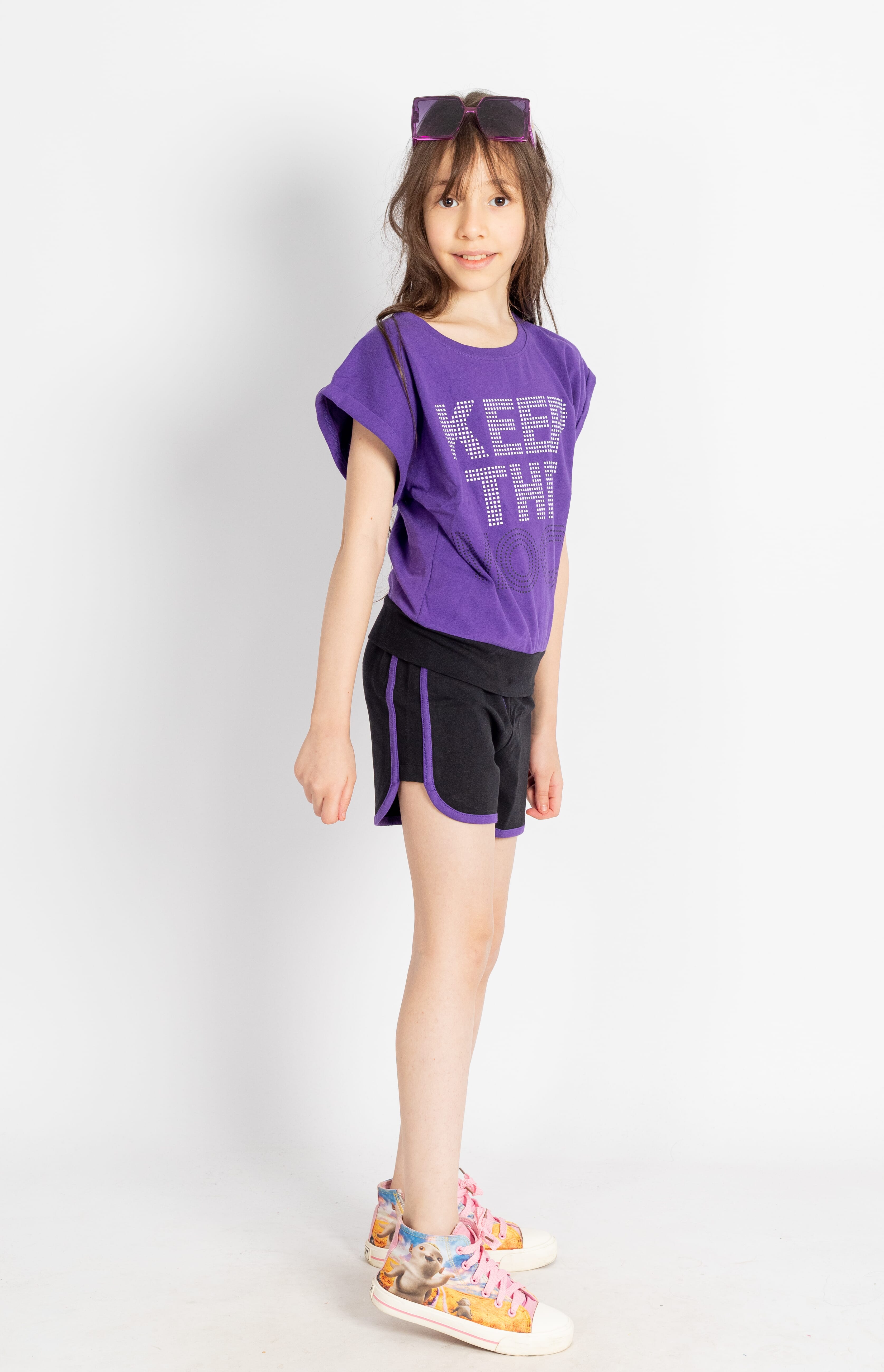 MA Kids Keep The Mood Printed Cotton Pajama For Girls purple 2 Pieces  , Target Gender: Girls, Color Family: Purple, Material: Cotton, Target Age: 10 - 11 Years, 2 image
