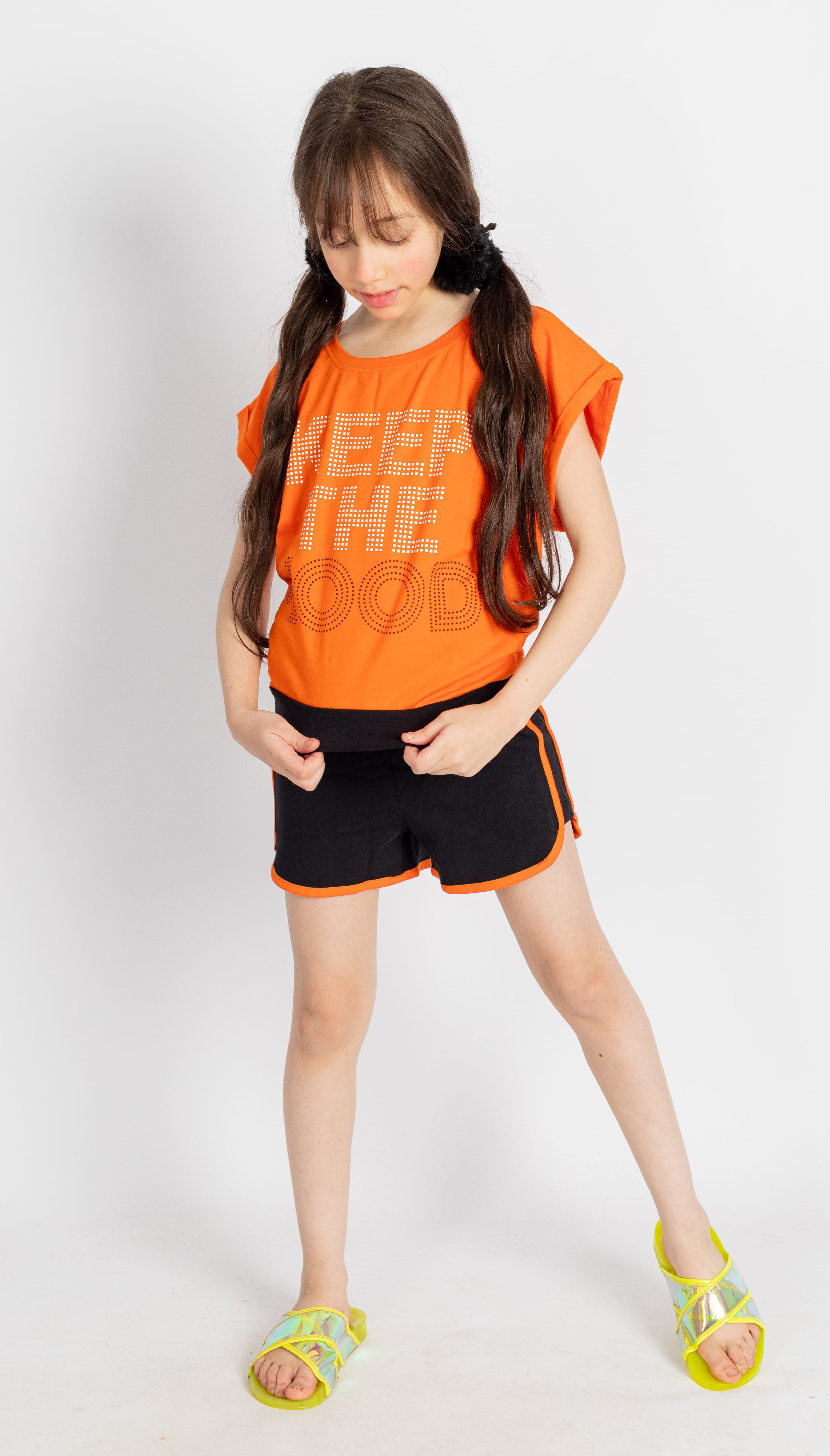 MA Kids Keep The Mood Printed Cotton Pajama For Girls Orange 2 Pieces  , Target Gender: Girls, Color Family: Orange, Material: Cotton, Target Age: 10 - 11 Years, 2 image