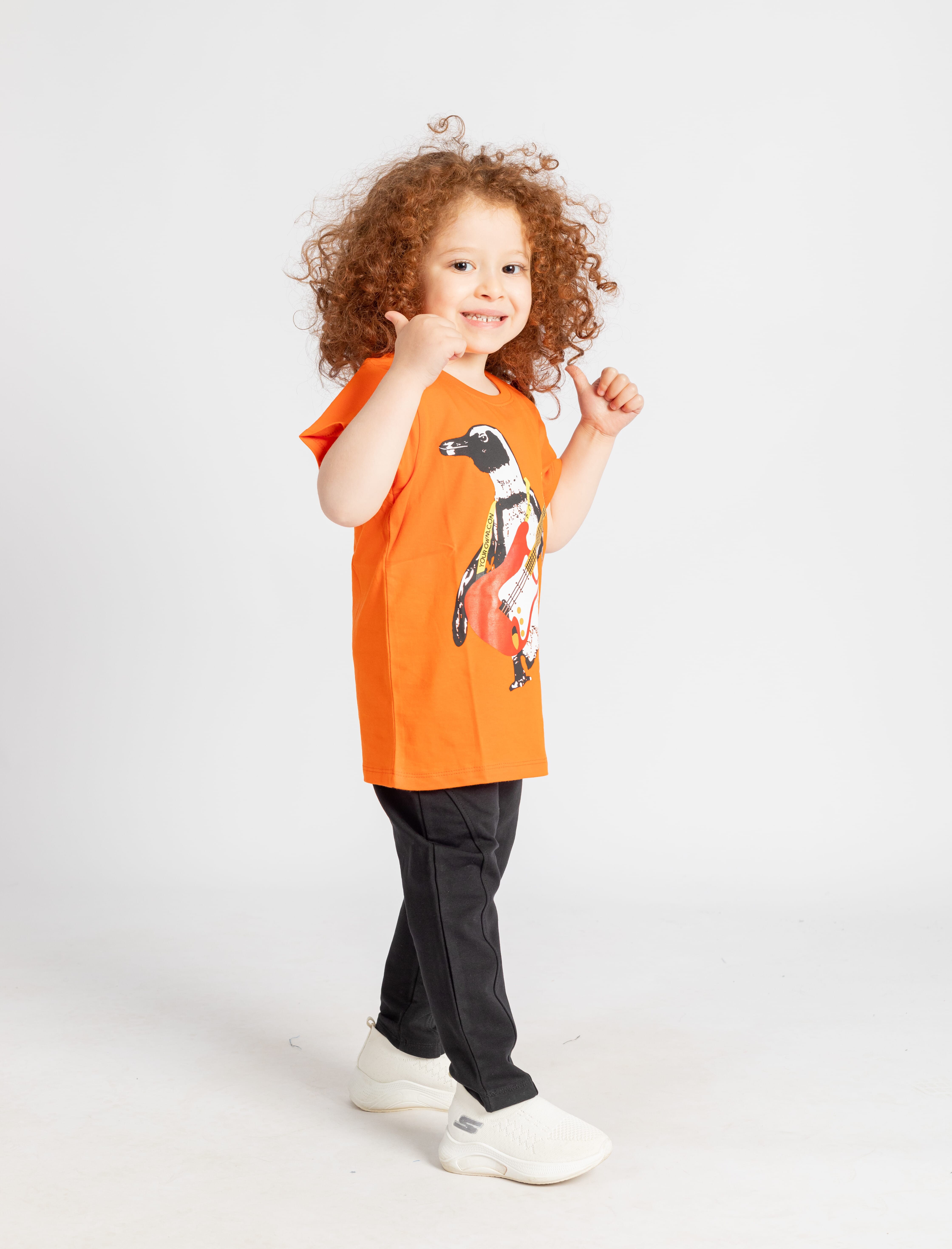 MA Kids Musical Pinguen Printed Cotton Pajama For Boys Orange 2 Pieces  , Target Gender: Boys, Color Family: Orange, Material: Cotton, Target Age: 2 - 3 Years, 2 image