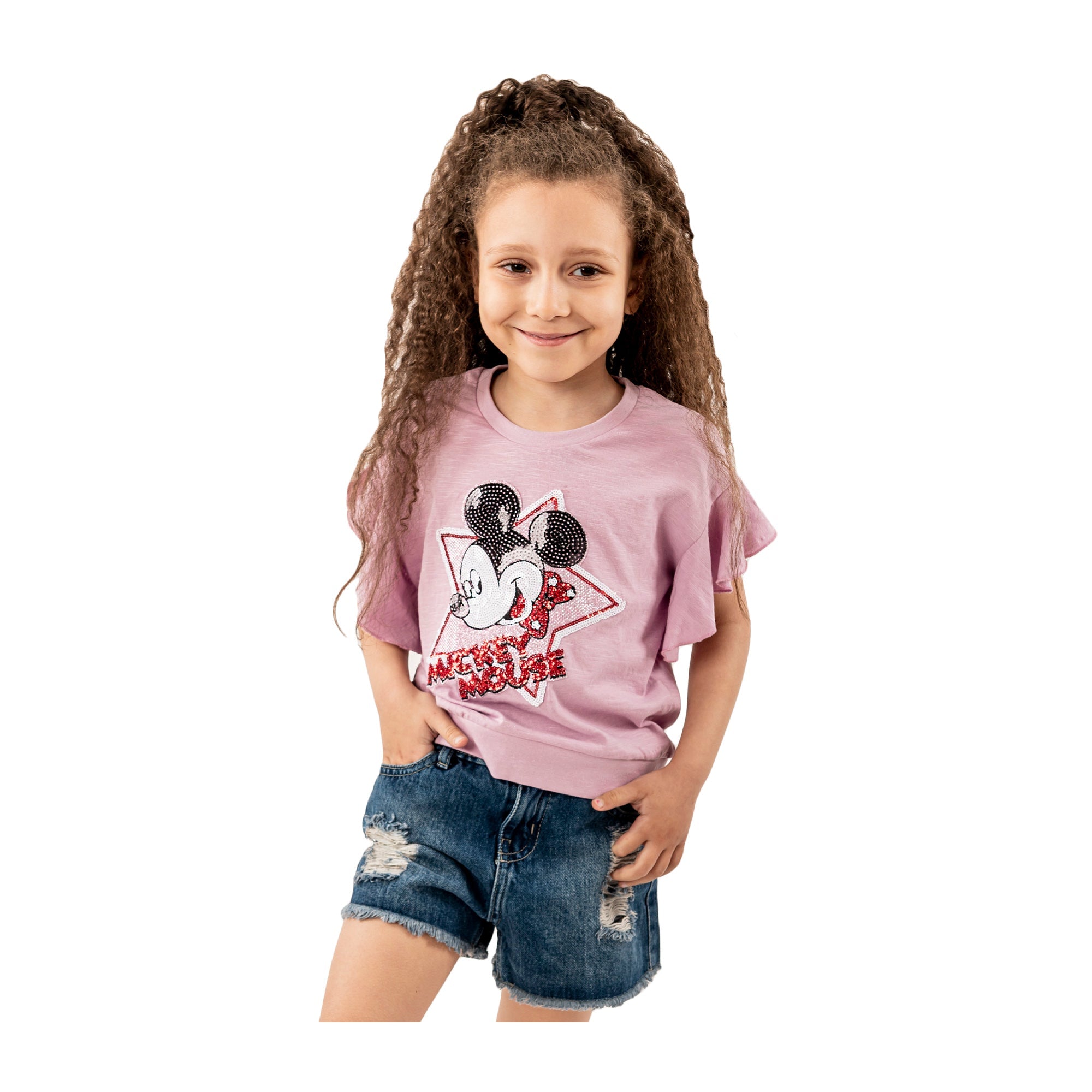Venti T-Shirt Ruffle Sleeve With Sequin Minnie Pink for Girl404041, Target Gender: Girls, Color Family: Multicolor, Material: Cotton, Target Age: 12 - 18 Months