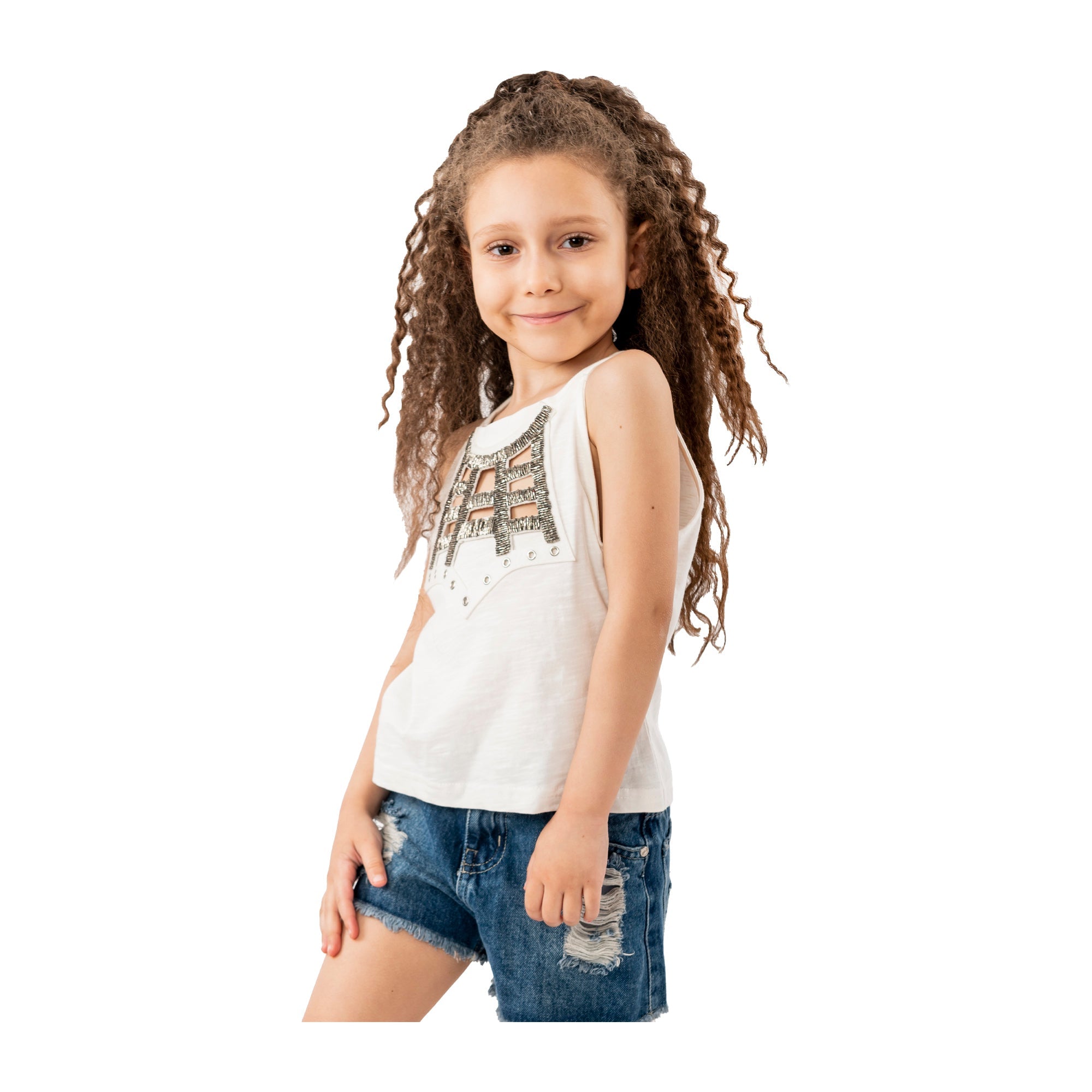 Venti Broderie T-Shirt With Open Neck White for Girl 404022, Target Gender: Girls, Color Family: Multicolor, Material: Cotton, Target Age: 12 - 18 Months, 4 image