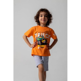 Truck Printed Summer Pajama For Boys Orange 2 Pieces, Target Gender: Boys, Color Family: Orange, Material: cotton, Target Age: 12 - 24 Months