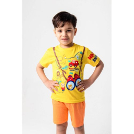 Safari Area Printed Summer Pajama For Boys Yellow 2 Pieces, Target Gender: Boys, Color Family: yellow, Material: cotton, Target Age: 12 - 24 Months