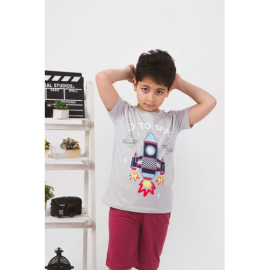 Go To Space Printed Summer Pajama For Boys Grey 2 Pieces, Target Gender: Boys, Color Family: Grey, Material: cotton, Target Age: 10 - 11 Years