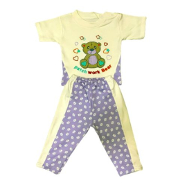 Patch Work Bear Printed Pajama For Baby Girls Purple 2 Pieces, Target Gender: Baby Girls, Color Family: Purple, Material: cotton, Target Age: 3 - 6 Months