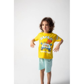 Safari Printed Summer Pajama For Boys Yellow 2 Pieces, Target Gender: Boys, Color Family: yellow, Material: cotton, Target Age: 12 - 24 Months