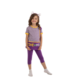 Zietoon Printed Pyjama Set Of Cotton Short Sleeve T-Shirt And Bermuda Pant For Girls Purple/Yellow, Target Gender: بنات, Season: Summer, Color Family: متعدد الالوان, Material: قطن, Target Age: 2 - 3 سنوات