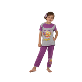 Zietoon Printed Pyjama Set Of Cotton Short Sleeve T-Shirt And Pant For Girls Purple/Grey, Target Gender: بنات, Season: Summer, Color Family: متعدد الالوان, Material: قطن, Target Age: 2 - 3 سنوات